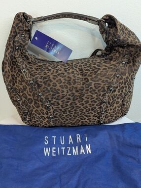 Stuart Weitzman Leopard Suede Studded Hobo Bag w/Tags